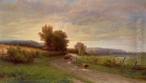 Ampio Paesaggio Serale Con Contadini Che Rientrano Dai Campi