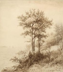 River Bank With Distant Boats by Hendrik D. Kruseman Van Elten