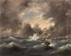Three-master In Rough Sea by Govert Van Emmerik