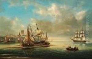 Coastal View With Dutch Sailing Ships by Govert Van Emmerik
