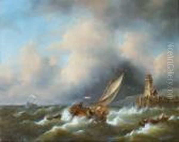 Sailing In A Stiff Breeze By A Coast - view 1