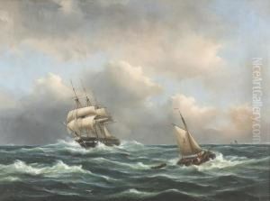 Segelschiffe Auf Sturmischer See. by Govert Van Emmerik