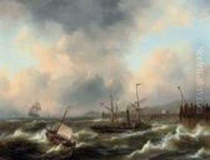 A Paddle Steamer On Rough Water by Govert Van Emmerik