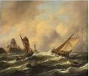 Sailingvessels Off The Coast by Govert Van Emmerik