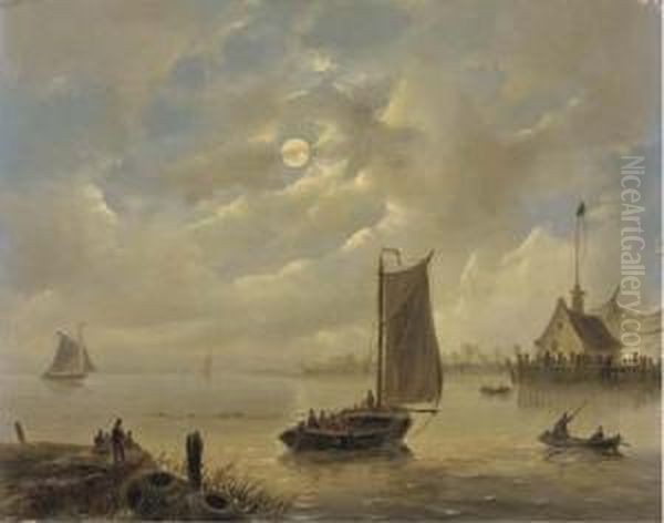 Approaching A Harbour Town By Moonlight - view 1