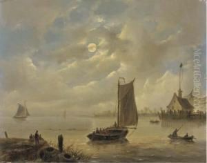 Approaching A Harbour Town By Moonlight