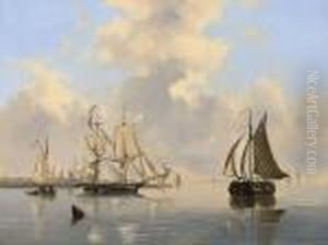 Sailing Vessels Near A Town by Govert Van Emmerik