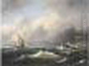 Sailing Vessels On Choppy Seas by Govert Van Emmerik
