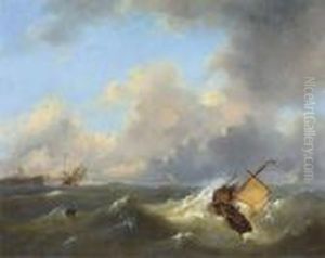 Shipping On A Choppy Sea By A Coast by Govert Van Emmerik