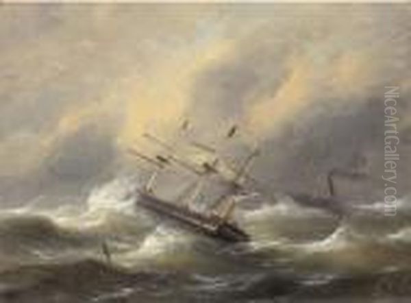 Sailing Ships In Stormy Weather - view 1