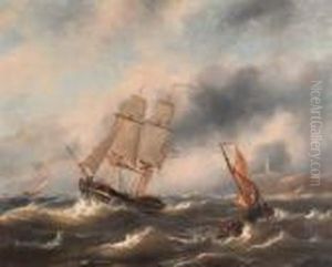 A Dutch Trading Schooner In A Storm by Govert Van Emmerik