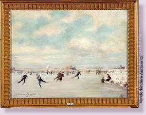 Paysage D'hiver Aux Patineurs by Louis Van Engelen