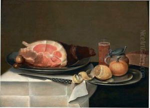 Nature Morte Au Jambon, Citron Et Couteau Sur Un Entablement by Jacob Fopsen van Es