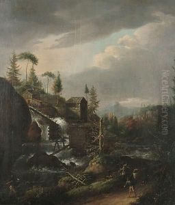 A Scandanavian Landscape With A Watermill