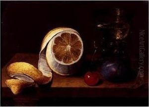Still Life With A Glass, A Lemon, A Cherry And A Plum All Resting On A Table by Jacob Fopsen van Es