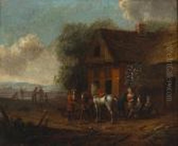 Figures And Horses Outside An Inn In An Extensive Landscape - view 1