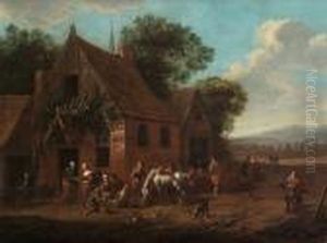 Peasants And Travellers Resting Outside An Inn by Barend Gael or Gaal