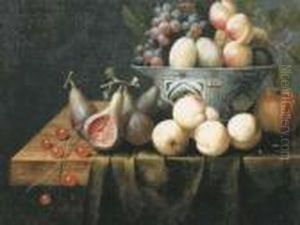 Grapes And Peaches In A Wan-li
Bowl With Cherries, Figs, Peaches And A Pomegranate On A Partially
Covered Table by Frans Van Everbroeck