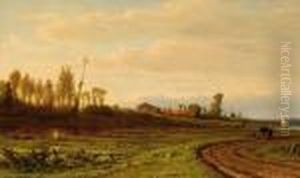 Woman With A Cow On A Road In A Polder Landscape By Dusk by Adriaen van Everdingen