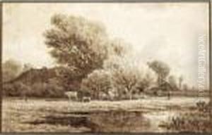 A Landscape With Cows Near A Pool A Landscape With Cows Near A Pool