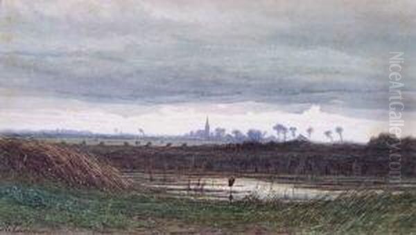Landschaft, Am Horizont Mit Der Silhouette Eines Ortes - view 1