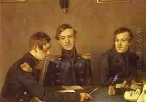Andrey Grigoriy And Alexander Druzhinin 1840s by Pavel Andreevich Fedotov