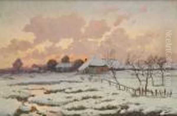 Coucher De Soleil Sur La Chaumiere Enneigee - view 1