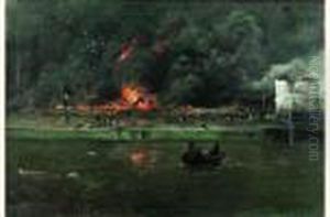 Incendie Des Magasins A Petrole by Joseph Van Genegen