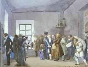 Police Commissarys Reception Room the Night Before a Holiday by Pavel Andreevich Fedotov