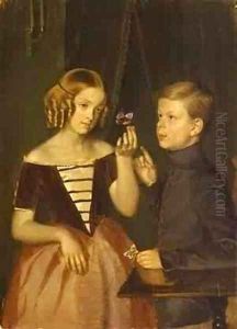 Portrait Of Zherbin Children 1850-51 by Pavel Andreevich Fedotov
