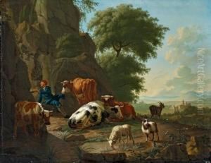 Landschaft Mit Hirt Und Kuhherde by Jan van Gool