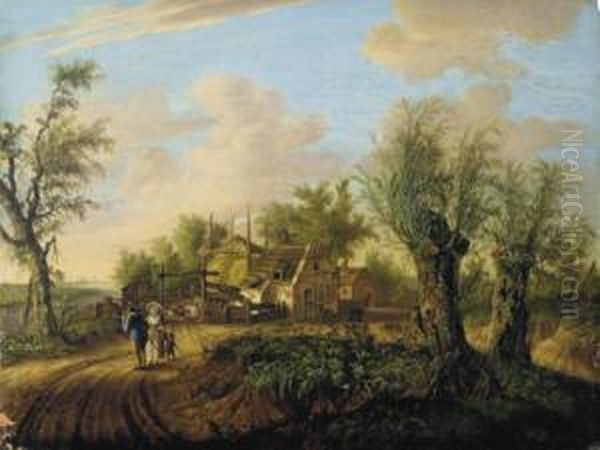 Un Arbre Au Bord D'un Chemin Anime; Et Couple Avec Un Enfant Auxabords D'une Ferme - view 1