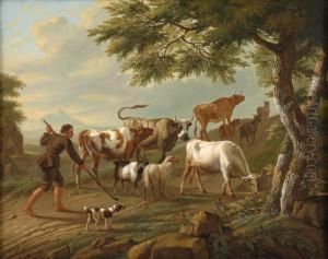 Hirte Mit Hund Und Weidevieh.