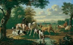 Landschaft Mit Einer Meute Jagdhunde. by Jan van Gool