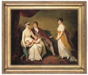 Portrait Of A Gentleman, His Wife, Sister And Two Children In Aninterior