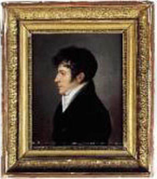 Portrait D'homme Au Col Blanc De Profil Sur Sa Toile D'origine - view 1