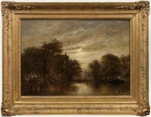 Nachtlicheflusslandschaft Mit Burgruine Im Mondschein