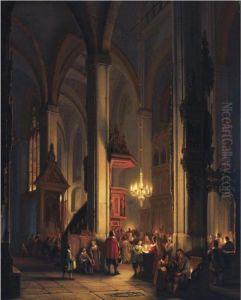 Evening Service In A Gothic Church by George Harvey