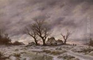 Winter Landscapein The Evening Light by Remigius Adriannus van Haanen