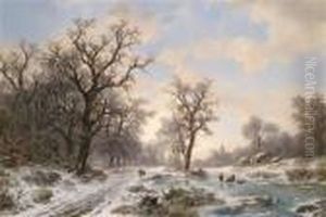 Winterlandschaft Mit Holzsammlern