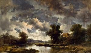 Nachtliche Flusslandschaft * by Remigius Adriannus van Haanen