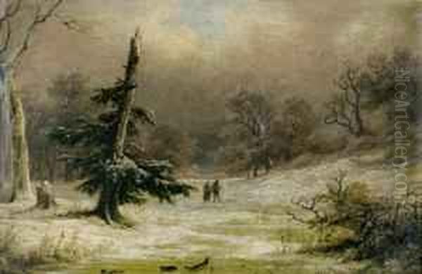Verschneite Landschaft Mit Figuraler Staffage - view 1