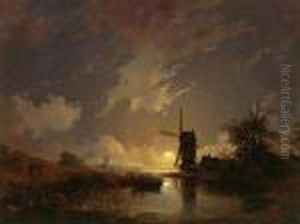 Hollandische Landschaft Im Mondschein by Remigius Adriannus van Haanen