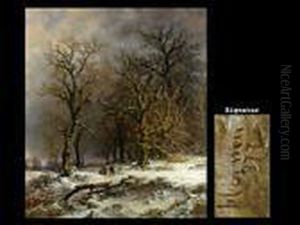 Familie Auf Dem Heimweg Im Verschneiten Eichenwald Familie Auf Dem Heimweg Im Verschneiten Eichenwald