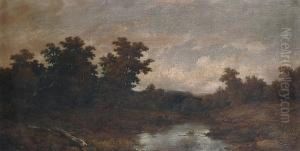 Wooded River Landscape by Remigius Adriannus van Haanen