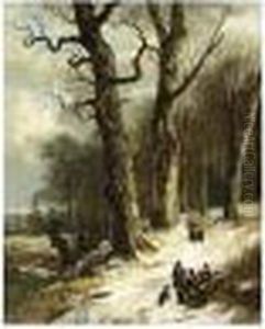 A Winter Landscape With Travellers At Rest by Remigius Adriannus van Haanen