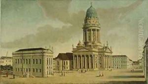 View of the Gendarmenmarkt with the French playhouse and cathedral Berlin View of the Gendarmenmarkt with the French playhouse and cathedral Berlin