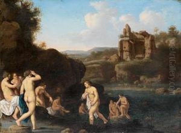 An Italianate Landscape With Nymphs Bathing - view 1