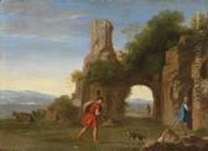 Arkadische Landschaft Mit Felskulisse