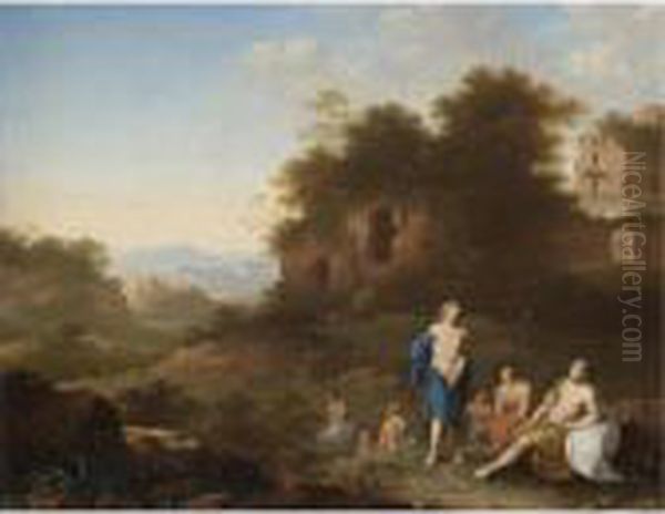 Diana And Her Nymphs Resting In An Italianate Landscape - view 1